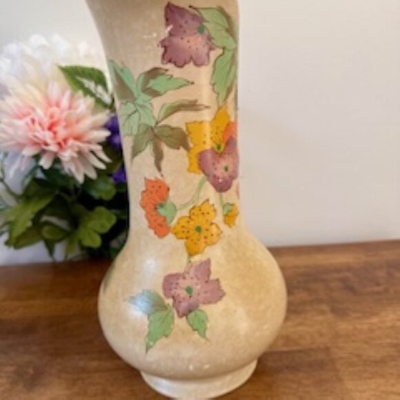 Vintage Cleland England Floral Pottery Vase Hand Painted Cottagecore English Dec - Picture 2 of 7